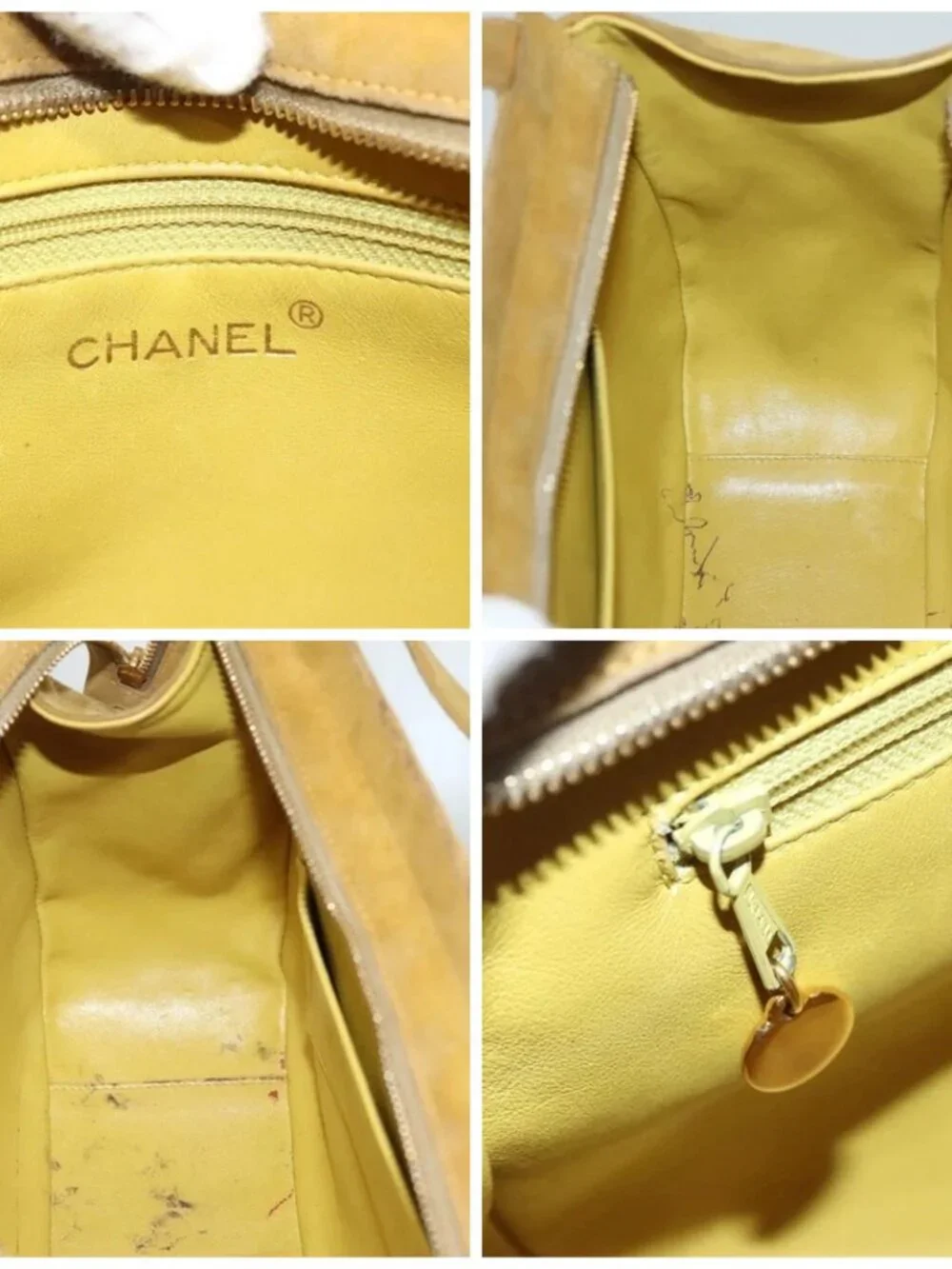 CHANEL Matelasse Hand Bag Suede Yellow CC Auth bs24019